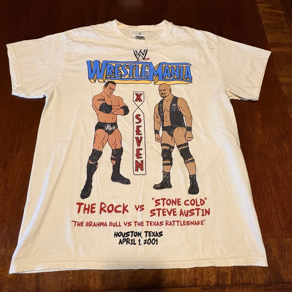 WWE WrestleMania X-Seven The Rock vs Stone Cold Steve Austin T-Shirt Mens M